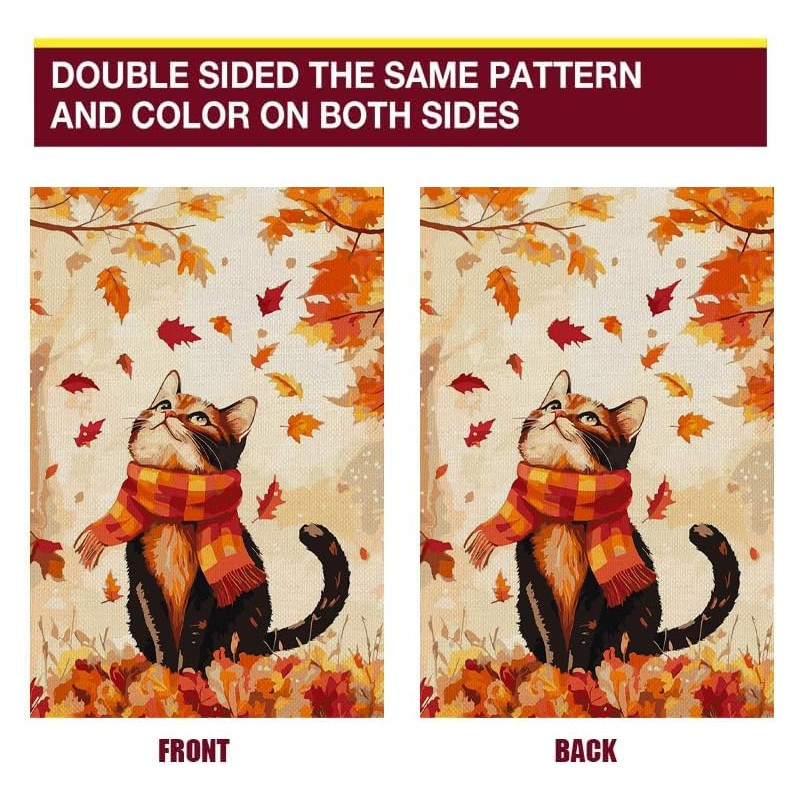 Cat Fall Garden Flag 12x18 Inch Double Sided,Maple Leaves Thanksgiving