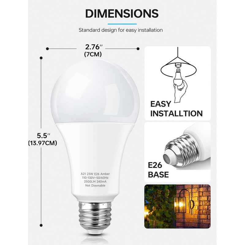 KINDEEP Yellow Bug LED Light Bulb 4 Pack, 23W (150-200W