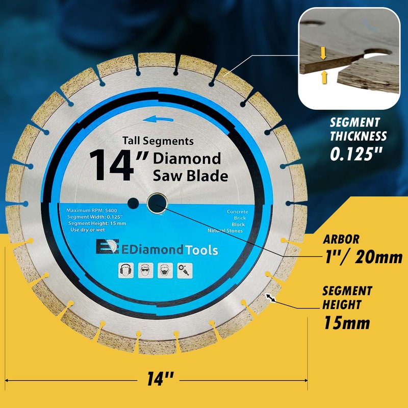 14" Segmented Diamond Saw Blade for Concrete, Brick, Block and
