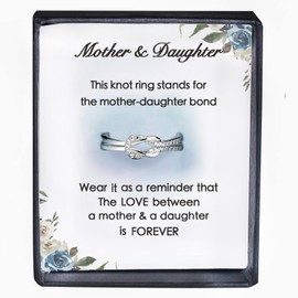 MOTHER & DAUGHTER RING SQUARE KNOT RING STERLING SILVER RING SIZE 5-10 WITH GIFT BOX AND POEM (Silver, 10)