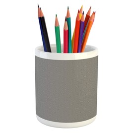 Ambesonne Modern Pencil Pen Holder, Abstract Vision Striped Elements Motif Optical Illusion Design Art, Ceramic Pencil Holder for Desk Office Accessory, 3.6" X 3.2", Eggshell and Charcoal Grey