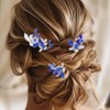 Heread Blue Crystal Bride Wedding Hair Pins Silver Rhinestones Bridal