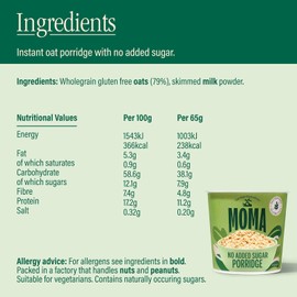 MOMA MOMA Instant Porridge Pots PLAIN - Pack of 12 x 65g - Breakfast Jumbo Oat - Gluten Free, No Added Sugar, Vegetarian, High in Fibre, Source of Protein & Rich in Vitamin B6 - Made in UK
