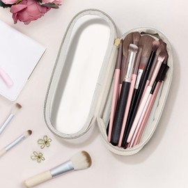Soimeat Clear Travel Makeup Brush Holder, Leather Makeup Brush Toiletry Bag, Portable Cosmetic Brush Case, Transparent Waterproof Makeup Brush Storage Bag, White