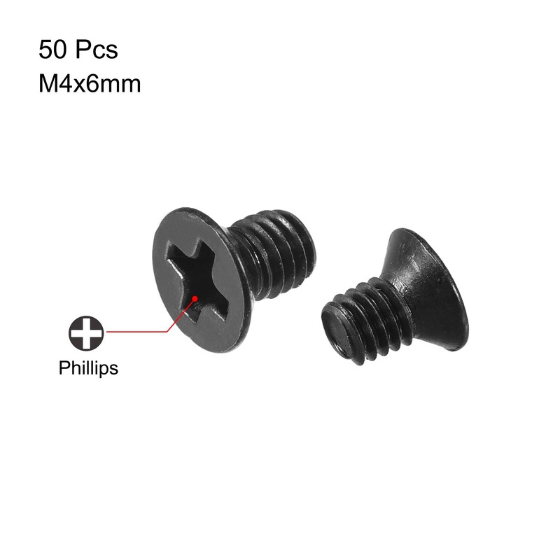 sourcing map M4 x 6mm Phillips Screw Fastener Black for