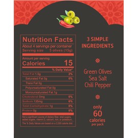 Mina Olive Snack Packs, Pitted Green Olives with Chili, 2.11oz (Pack of 12) Healthy Snacks, Green Olives Pitted, All Natural, Vegan, Gluten Free & Liquid Free Keto Snacks, 60 Calories per Pack