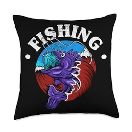 Angler, Fischer, Angel Fish Fish Outifts And Gifts Angel, Angler Fisherman Outfit Bass Fishing Throw Pillow, 18x18, Multicolor