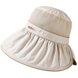 GeorgeX Sombreros de Sol para Mujeres UPF 50+ de Verano para Mujer Sombrero Anti-UV Sombrero de Playa para Mujer Sombrero de Verano con ala Ancha y Cordón Antitanque(Beige)