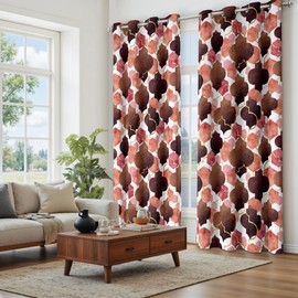 Tyrot Moroccan 100% Blackout Curtains for Bedroom Brown Red Abstract Geometric Black Out Curtains 96 inch Long 2 Panels Set Window Drapes Thermal Room Darkening Curtains for Living Room, 52Wx96L