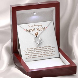 New Mom Necklace, Mom To Be Necklace For 1st Time Mom, Birthday Gifts For Expecting Mom, New Mother Jewelry, Gift For Pregnant Daughter, Mommy To Be Necklace (LED Luxury Box, 14k White Gold)