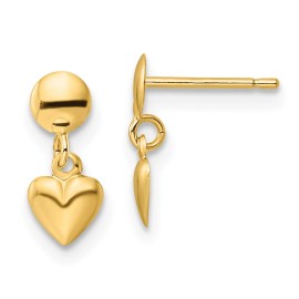 Million Charms 14k Yellow Gold Small Polished Heart Valentine Post Dangle Earrings
