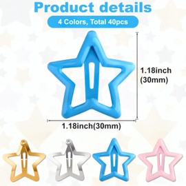 Multicolor Star Hair Pins, Smooth Edge Non-Slip Barrettes with Firm Grip to Prevent Crease and Damage on Fine Hair for Women Girls Toddlers Pets Y2K Daily Wear, 40pcs Gold Silver Pink Blue, 1.18 in