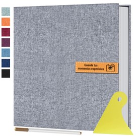 OLAIOO Álbum de Fotos Grande Álbum de recortes Autoadhesivo DIY 40 Páginas Libro de Fotos con Bolígrafo de Metal y Tablero de Plástico, Regalo para su Mamá, Familia, Hijos, Boda (Gris)