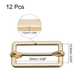 sourcing map Pack of 12 Sliding Buckles 25 x 13.5 x 2 mm Metal Rectangle Adjuster Triglides Sliding Buckles Roller Pin Buckles Belt Adjuster for Belt Bags DIY Accessories, Golden Colour, Gold Tone