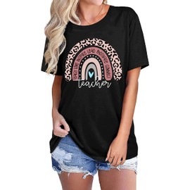 Teacher Shirt for Women Teach Rainbow Leopard Graphic Tee Tops Teachers Gift Teach Inspire T Shirt