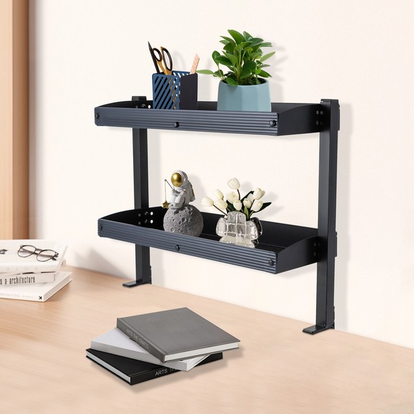 N/A Desktop or Under-Desk Shelf Clamp-on 2-Tier Shelving W/ Adjustable