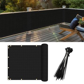 FLORALEAF 3' x 85' Balcony Screen Privacy Fence Cover UV Protection Shield for Deck Patio Backyard Outdoor Pool Porch Railing with Zip Ties, Black