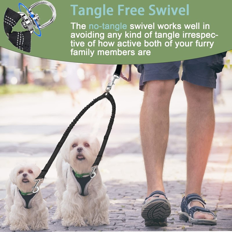 Zhilishu Dual Dog Leash Coupler - 360 No Tangle Double