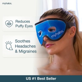 MyHalos Gel Eye Mask - Reusable Cooling Eye Mask with Adjustable Straps - Cold Mask for Puffy Eyes, Dark Circles and Hangovers - Eyes Ice Pack Compress for Sinus, Headaches & Puffiness, Blue (2-Pack)