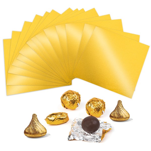 Envoltorios de papel de aluminio para caramelos, paquete de barra de chocolate, hojas de papel de aluminio para fiestas, bodas, cumpleaños, día de San Valentín, 300 unidades, dorado, 4 x 4 pulgadas