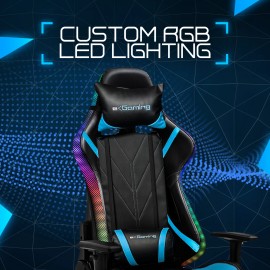 Unbranded E-Gaming Racing Style Gaming Chair - Blue - LED Lights - Foot Rest - Reclines