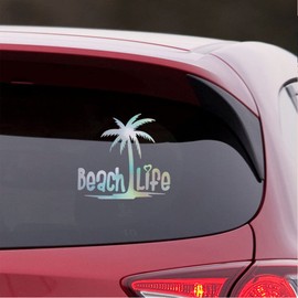 NBFU Beach Life Palm Tree (Hologram) (Set Of 2) Premium Waterproof Vinyl Decal Stickers for Laptop Phone Accessory Helmet Car Window Bumper Mug Tuber Cup Door Wall Decoration