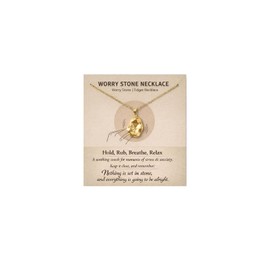 Tazimo Worry Stone Necklace for Women,18K Gold Plated Fidget Necklaces Anxiety Relief Hammered Pendant Irregular Necklace Stainless Steel Statement Necklaces Jewelry Gifts (A:Gold)