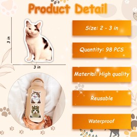 98 PCS Funny Cat Stickers, Cute Cat Sticker for Laptop Scrapbook, Water Bottles, Guitar, Suitcase Phone, Snowboard, Cat Sticker Waterproof Vinyl for Water Bottle