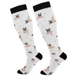 Wusikd Pug Dog Compression Socks for Women and Men Circulation White Long Socks for Athletic Running 1