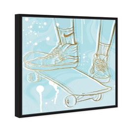 The Oliver Gal Artist Co. Fashion and Glam Wall Art Framed Canvas Prints 'Pastel and Gold Skateboard' Shoes