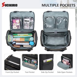 SUCIKORIO Rolling Laptop Bag 17.3 Inch With Accordion File Folder 3 IN 1 Rolling Briefcase for Women Waterproof Teacher Tote Bag With Wheels With Detachable Trolley for Office, College, Nurse, White