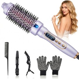 Cepillo Térmico Redondo 38mm con Infrarrojo, Alisador y Rizador de Cabello 2 en 1, Cepillo Eléctrico Iónico Profesional para Volumen y Brillo, Doble Voltaje, Regalo para Mujer (Efecto Salón) (Purple)