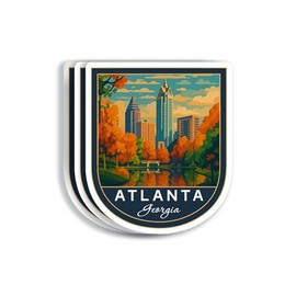 (3Pcs 3X3) Atlanta Georgia Stickers - Georgia Travel Sticker - Atlanta Travel Gift - Tourism Souvenir - Decals for Luggage - Suitcase - Scrapbook - Laptop - Water Bottle