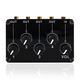 suckoo 4 Channel 6.35mm TRS or 3.5mm HiFi Audio Mixer Headphone Amplifier Splitter 1 in 4 Out 2 Out Mixer Controller for Cell Phone Computer External 4 Port Audio Headphone Sound Amplifier