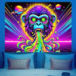BlissYard Gorilla Tapestry UV Reactive Neon Tapestry Neon Wall Hanging Decorative Funny Monkey Cool Pop Gorilla Wall Decor Fluorescent Wall Hanging 78x59 inches