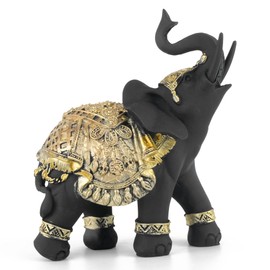 TRANSGOOD Lucky Elephant Statue Figurine Feng Shui Elephant Decoration for Home 5.5 Inch Small Home Decoration Wealth Elephant Feng Shui Decor(Black)