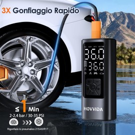 HOVVIDA Compressore Aria Portatile, Compressore Portatile, Compressore Portatile Moto, 150 PSI (10,3 Bar) 5V, Inflazione Rapida, Spegnimento Automatico, LED, per Auto, Moto, Bicicletta, Palla