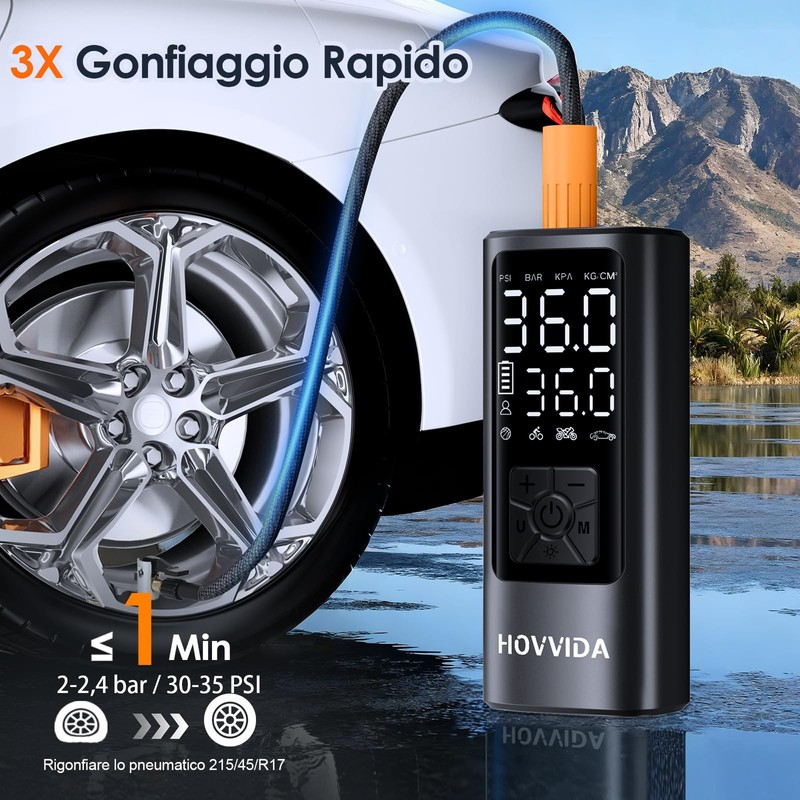 HOVVIDA Compressore Aria Portatile, Compressore Portatile, Compressore Portatile Moto, 150