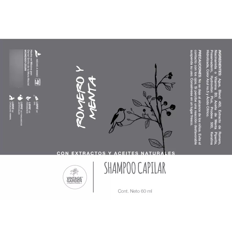 Vintage Garden Shampoo Romero & Menta [cabello Graso] 500 Ml.