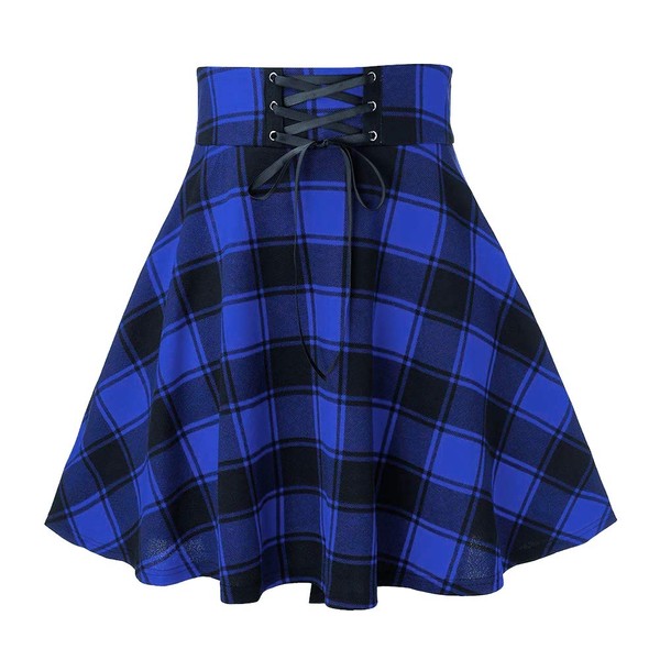 IDEALSANXUN - Minifalda gótica a cuadros para mujer, faldas cortas de cintura alta a cuadros, Tartán azul, XXL