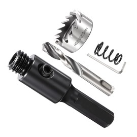 METALLIXITY Hole Saw Kit 25.5mm (1"), 4241 High Speed Steel Hole Cutter with Center Drill Bit, Hex Key and Spring - for Soft Metal, Plastic, PVC Boards, Silver