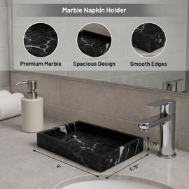 Bey-Berk Ezra Black Zebra Marble Guest Towel Tray – Rectangular Bathroom Vanity Organizer for Countertop Storage