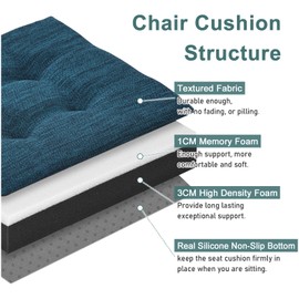 baibu 12 Inches Square Seat Cushion Set of 2, Super Soft Bar Stool Square Seat Cushion with Ties- 2 Pads Only, Dark Blue (12'' (30CM))