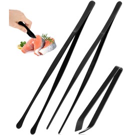Set of 3 kitchen tweezers in 30 cm x 2 and 12 cm, professional cooking tweezers, kitchen tools, grilling, kitchen tweezers stainless steel, durable meat barbecue tweezers, tweezers for cooking,