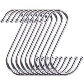 10 Pack S Shape Large Hooks Stainless Steel Metal Hangers S Hooks for Hanging Pots and Pans Plants Metal Heavy Duty S Shaped Hanging Hooks Hangers for Kitchen Bathroom Bedroom Office (10 Pack)