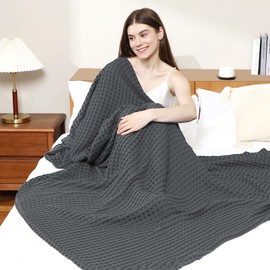 Aganear Waffle Blanket - Lightweight Breathable Summer Blanket of 50% Cotton and 50% Rayon Derived from Bamboo for Hot Sleepers Luxury Throws for Bed, Couch and Sofa,Dark Grey,90x90 Inches