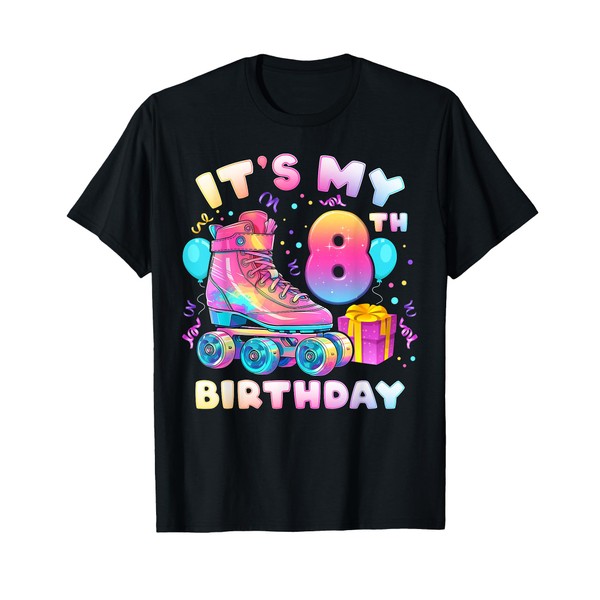 8th Birthday Girl 8 Years, Roller Skates, Number 8 T-Shirt