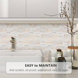 STICKGOO Peel and Stick Backsplash, PVC Wall Tiles Stick on Backsplash for Kitchen(5 Sheets, Beige with Metal Gold)