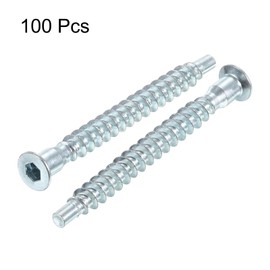 sourcing map Furniture Confirmat Screw, 100pcs 5x50mm Hex Socket Wood Screws Zinc Plated Countersunk Self-Tapping Furniture Connecting Screw