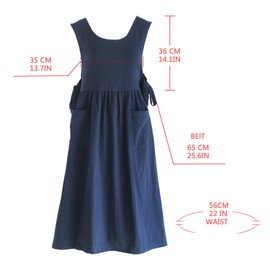 CHAILIQIANGG Women's Apron Large Size Large Size, Washed Cotton Linen Apron with 2 Pockets Solid Color Japanese Apron Kitchen Woman Vest Robe Working Apron Adjustable for, blue, 130 cm